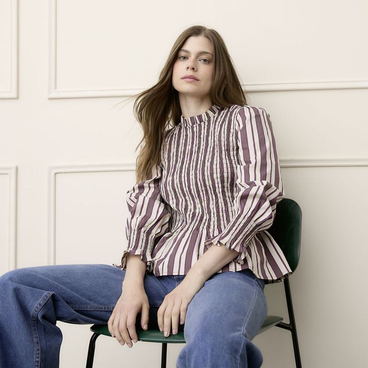 BASEMENT - Blusa Mujer Textura Manga Larga de Algodón Basement