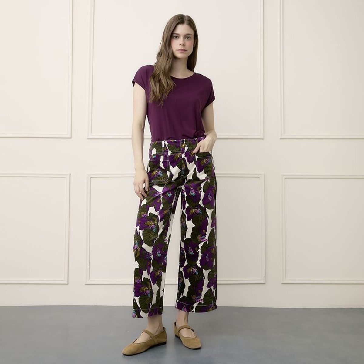 BASEMENT - Pantalón Recto Mujer Tiro medio de Algodón Basement