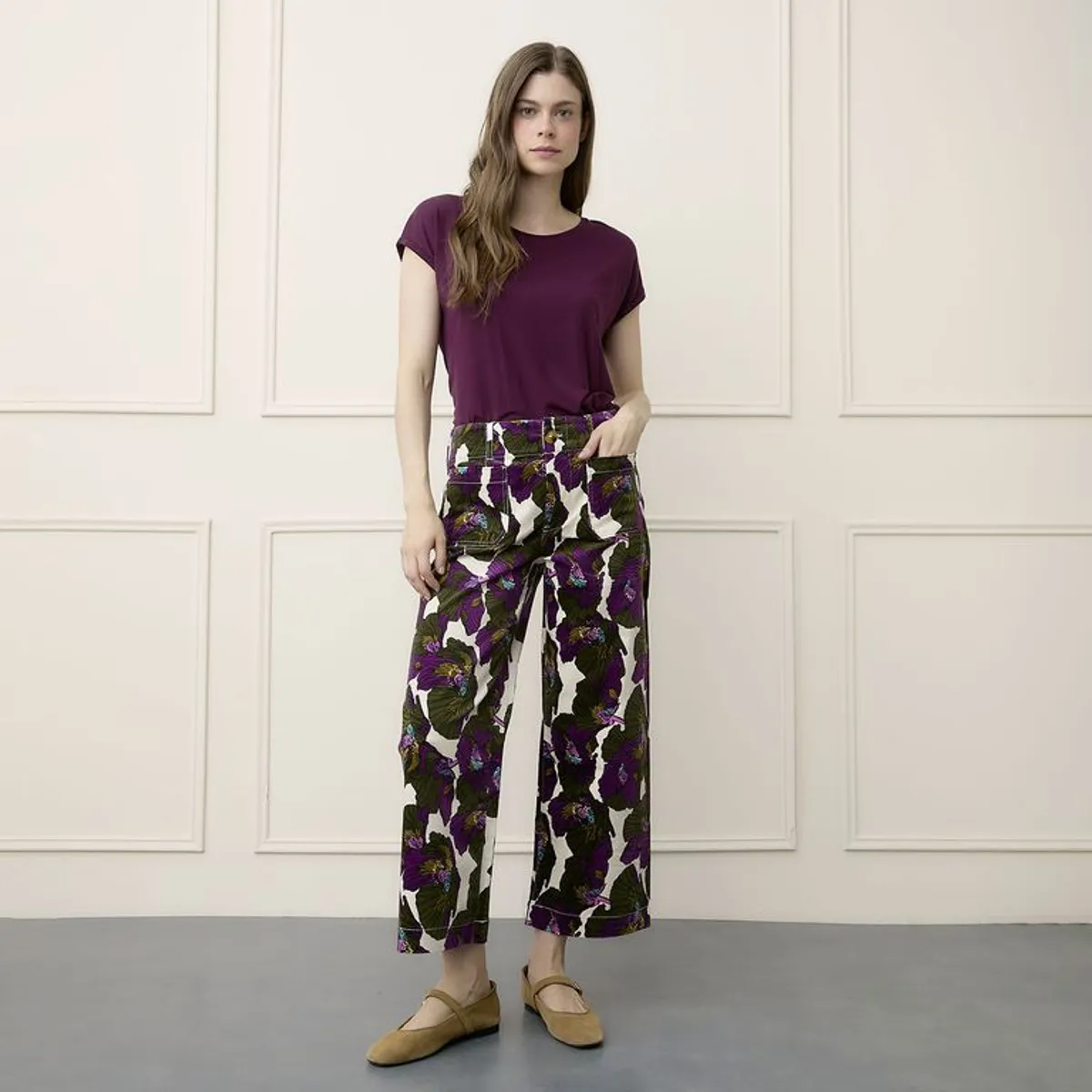 BASEMENT - Pantalón Recto Mujer Tiro medio de Algodón Basement