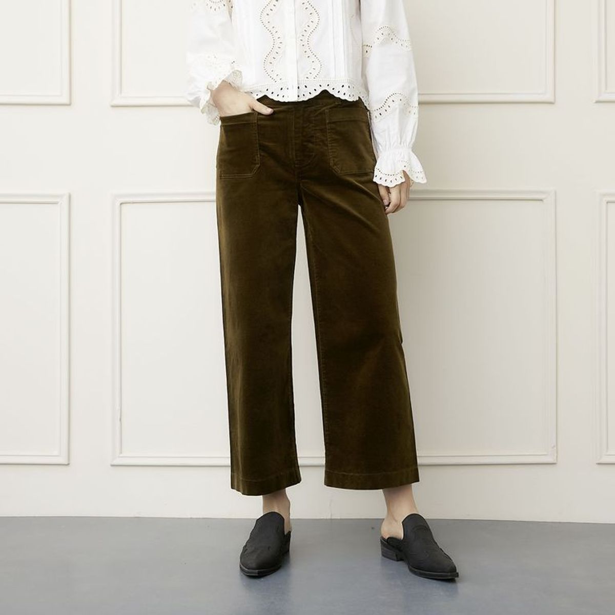BASEMENT - Pantalón Recto Mujer Tiro medio de Algodón Basement