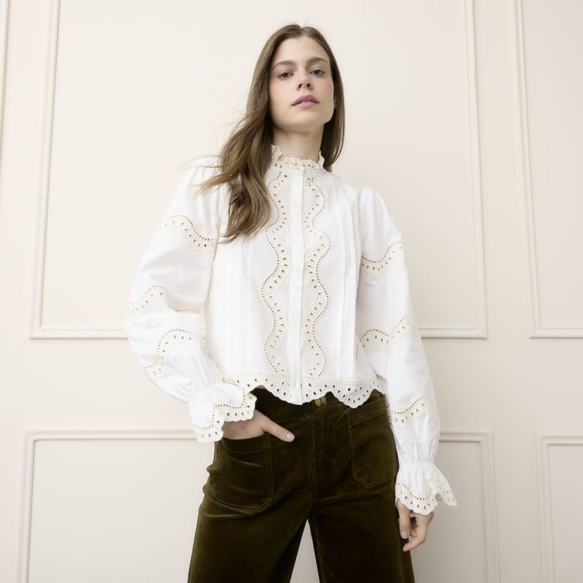 BASEMENT - Blusa Mujer Bordado Manga larga de Algodón Basement