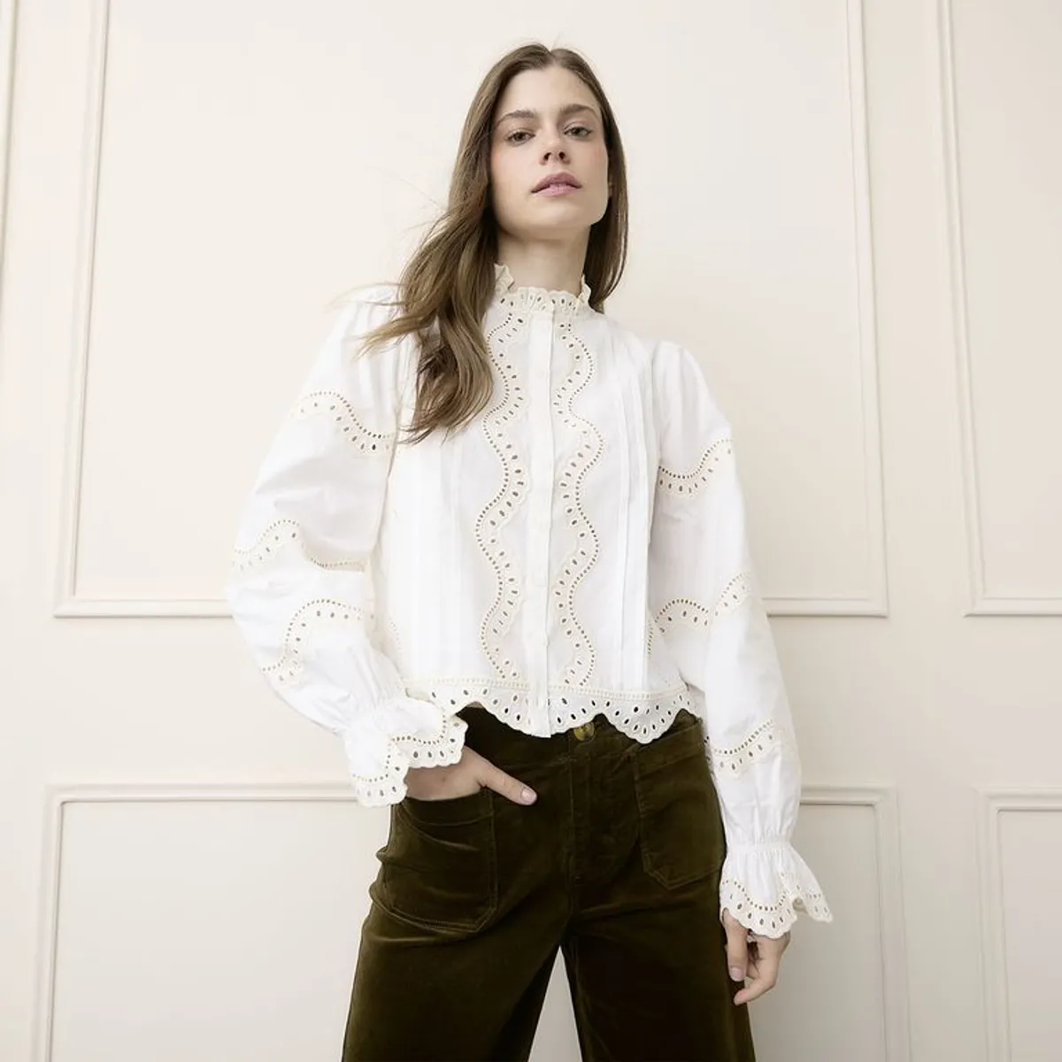 BASEMENT - Blusa Mujer Bordado Manga larga de Algodón Basement