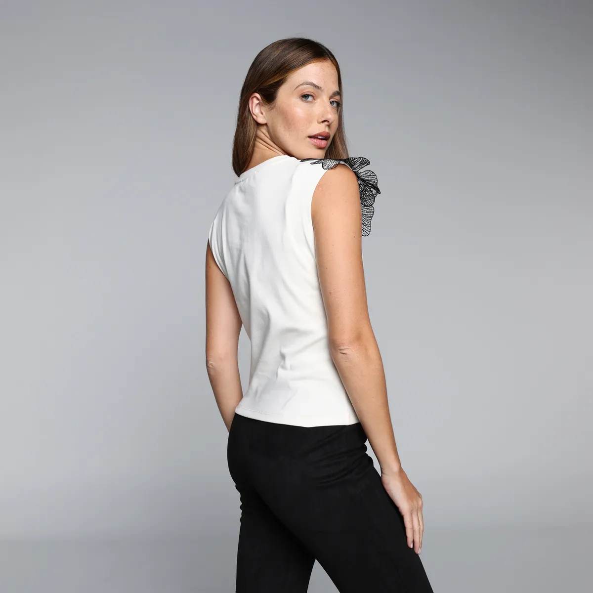 BASEMENT - Camiseta Mujer Encaje Manga Corta De Algodón Basement