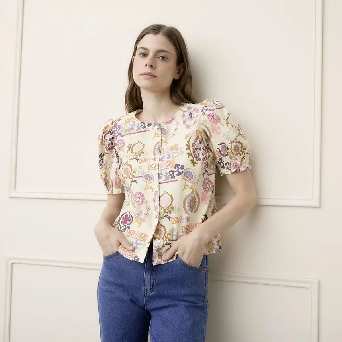 BASEMENT - Blusa Mujer  Manga Corta de Algodón Basement