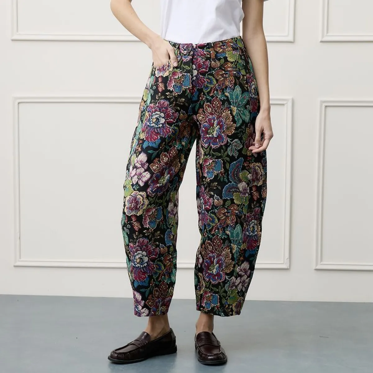 BASEMENT - Pantalón Balloon Mujer con Estampado de Algodón Basement