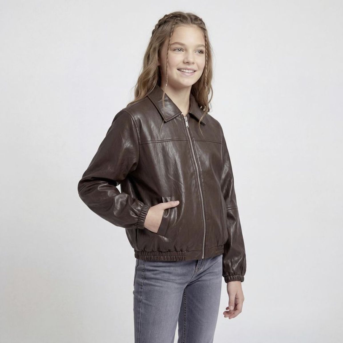 ELV - Chaqueta para Niña Efecto cuero Elv