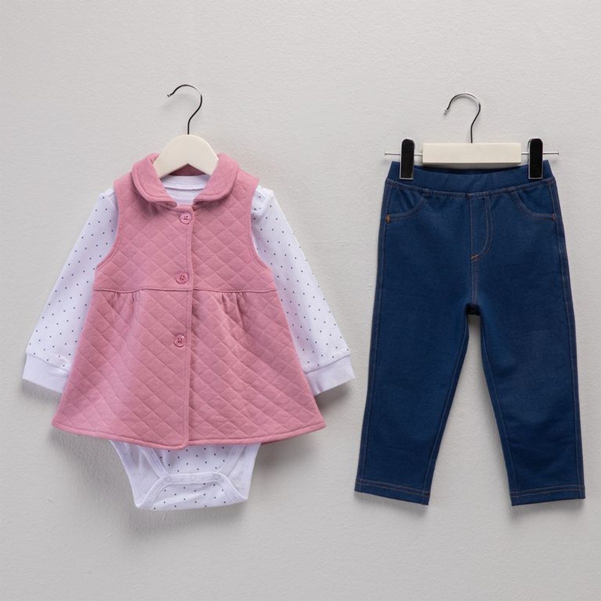 YAMP - Conjunto Chaleco + Jean + Body manga larga para Bebé niña en Algodón Yamp