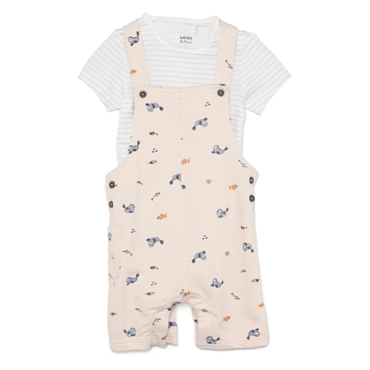 YAMP - Conjunto Overol + Body manga corta para Bebé niño en Algodón Yamp