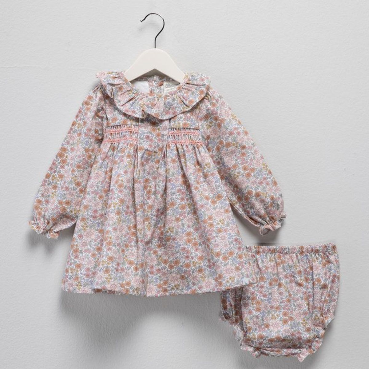 CONIGLIO - Vestido para Bebé niña Dos piezas con Flores de Algodón Coniglio