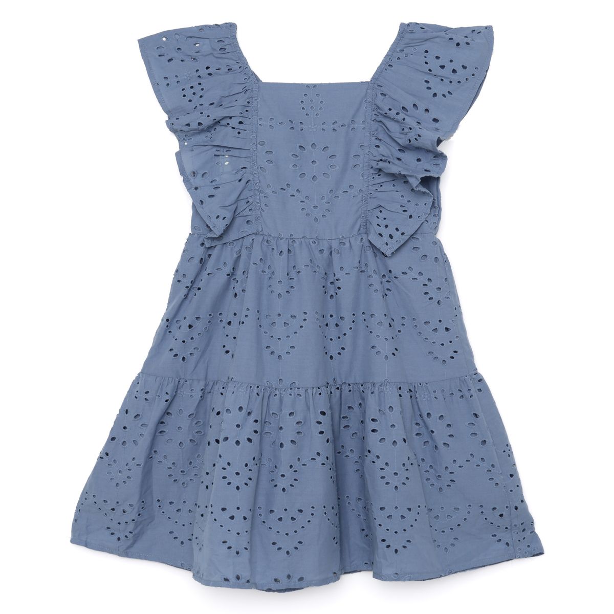 YAMP - Vestido para Niña con Ojalillo Corto de Algodón Yamp