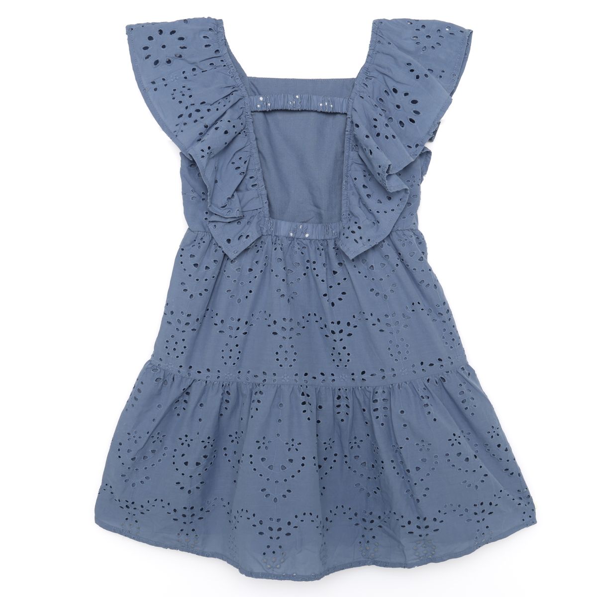 YAMP - Vestido para Niña con Ojalillo Corto de Algodón Yamp