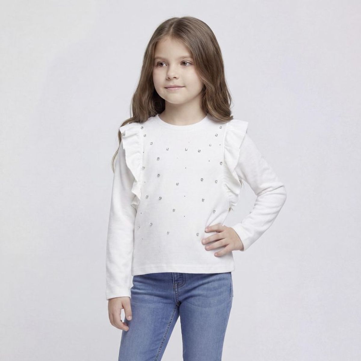 YAMP - Camiseta manga larga para Niña con aplique Yamp