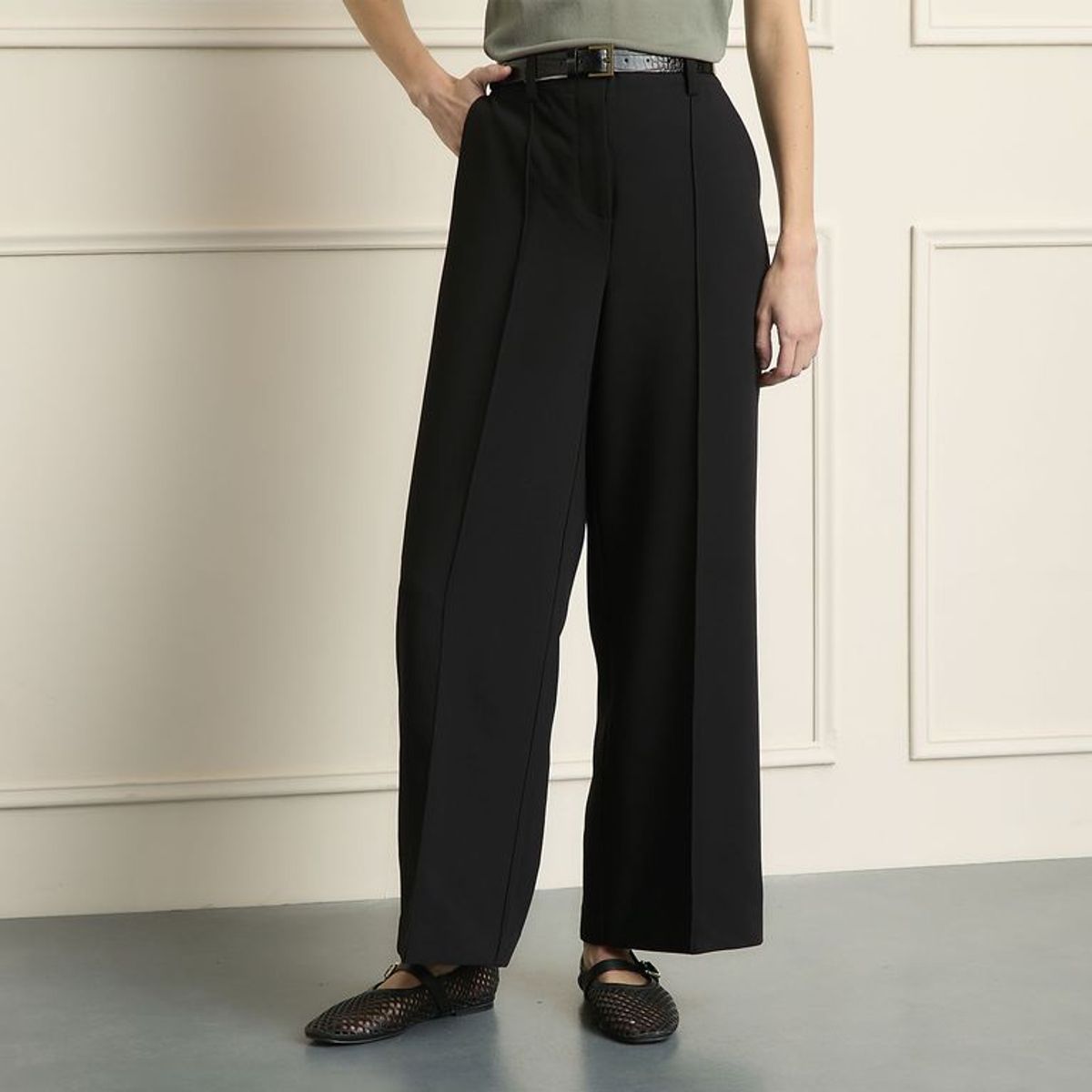 BASEMENT - Pantalón Wide leg Mujer Tiro medio de Algodón Basement