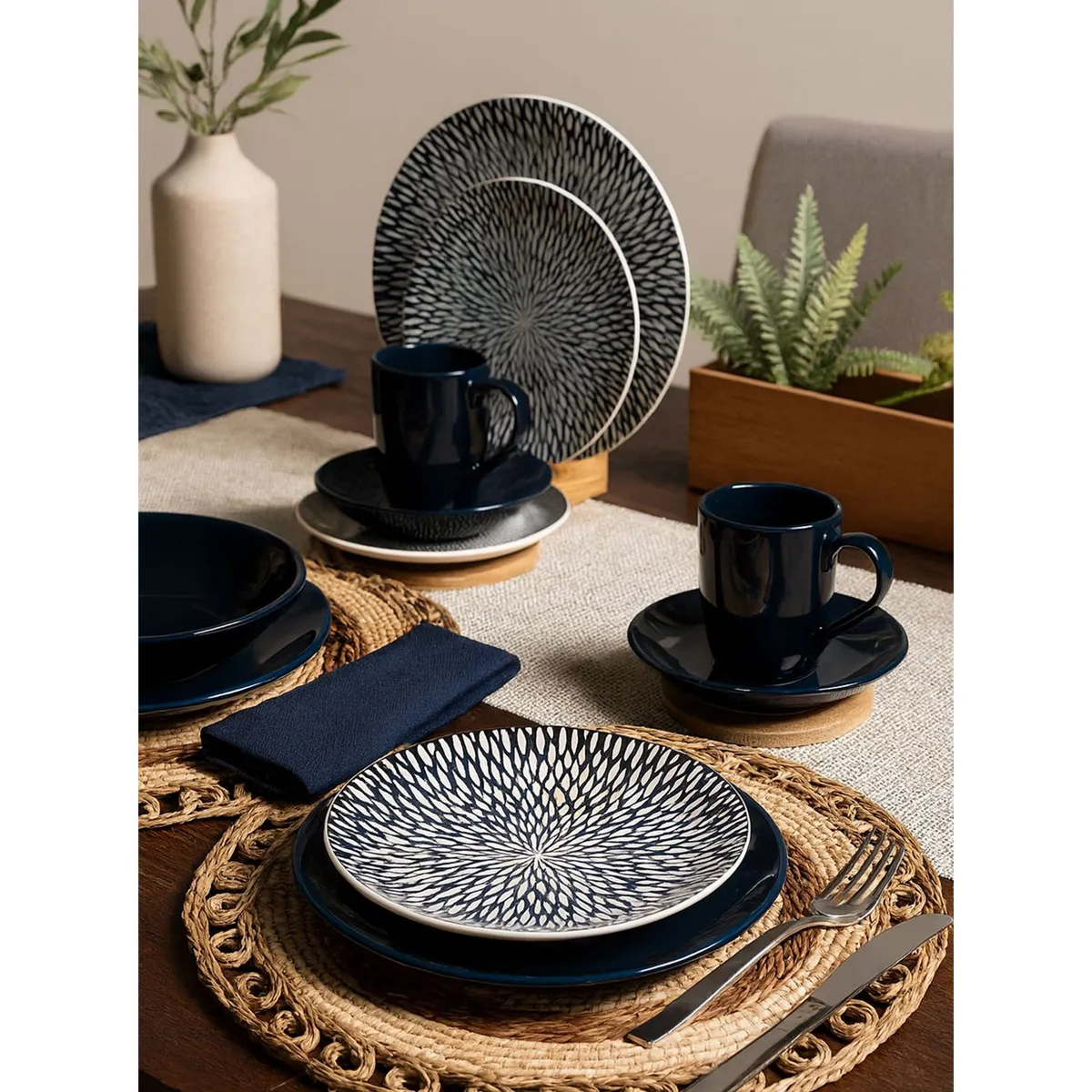MICA - Juego de Vajilla Mica 4 Puestos Vajilla 16 Pzas Azul Navy
