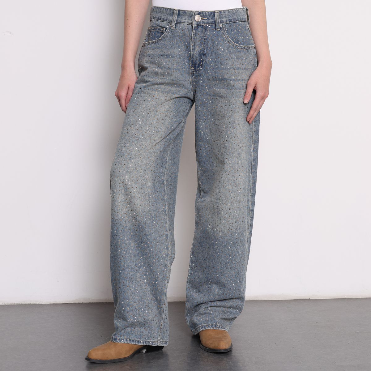 Jean Recto Mujer Tiro Medio con Taches de Algodón Denimlab DENIMLAB ...