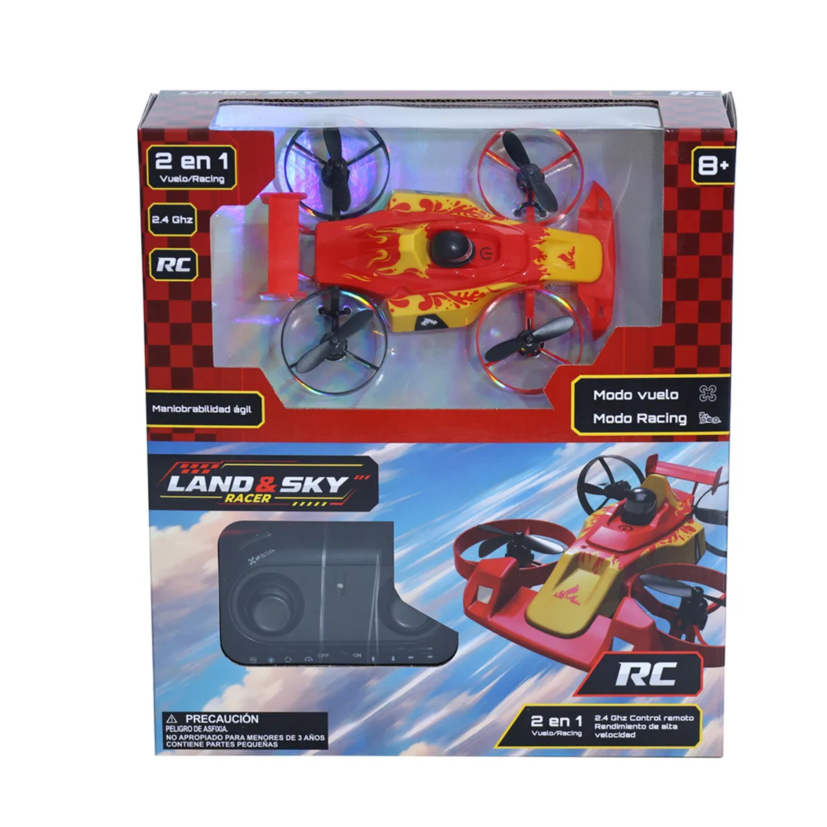 KIDS N PLAY - Dron RC 2 en 1 (tierra y aire) – 2,4 GHz