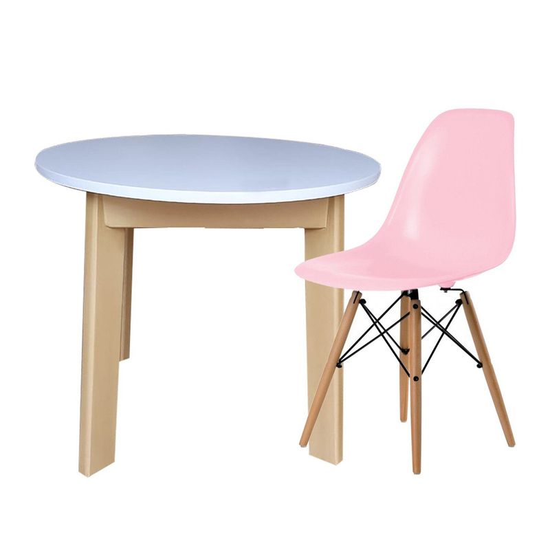 EKONOMODO - Mesa Redonda infantil y silla eames kids Rosado