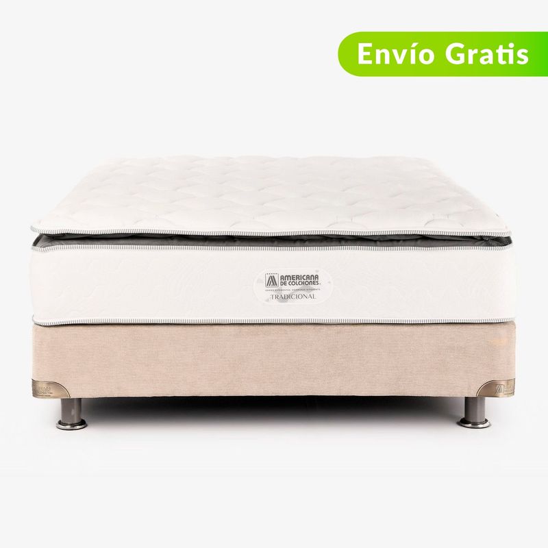AMERICANA DE COLCHONES - Colchón con Base Cama Semidoble Firmeza Media Ortopédico Resortado con Pillow Non Flip 120 x 190 cm + Almohada Americana de Colchones - 0% Interés a 3, 6 o 12 Cuotas Pagando con tu CMR Banco Falabella