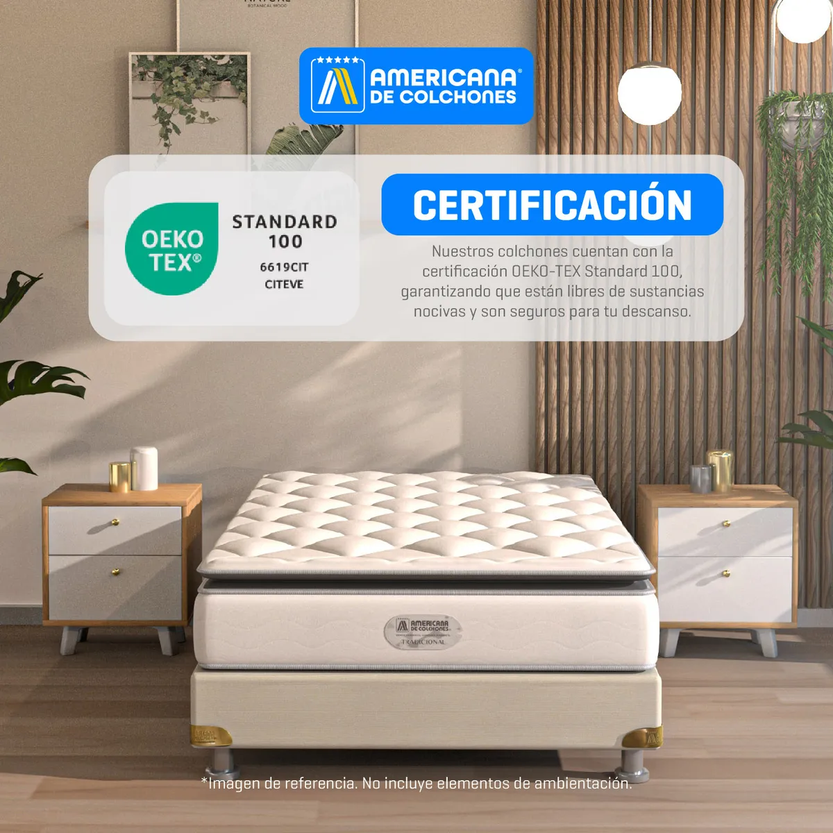 AMERICANA DE COLCHONES - Colchón con Base Cama Doble Firmeza Media Ortopédico Resortado con Pillow Non Flip 140 x 190 cm +Almohada Clasica Americana de Colchones