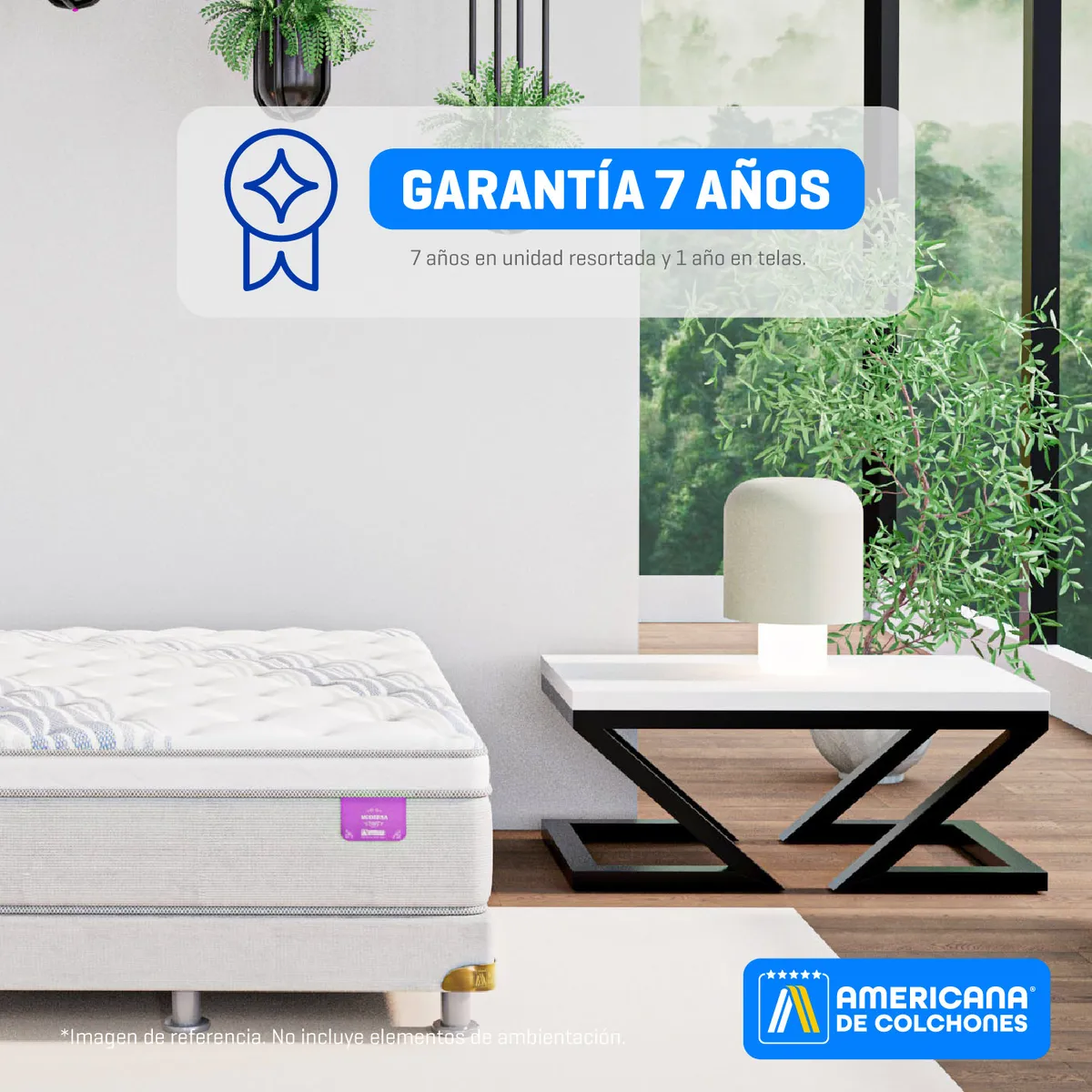 AMERICANA DE COLCHONES - Colchón con Base Cama King Firmeza Media Ortopédico Resortado con Pillow Non Flip 200 x 200 cm Americana de Colchones