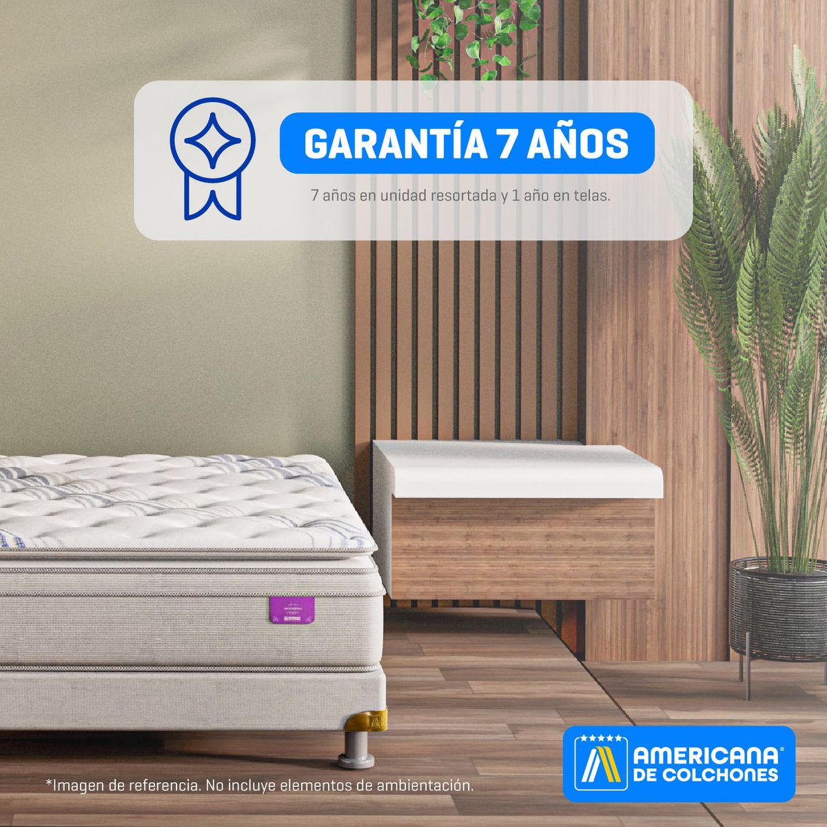 AMERICANA DE COLCHONES - Colchón con Base Cama Queen Firme Ortopédico Resortado con Pillow Non Flip 160 x 190 cm Americana de Colchones