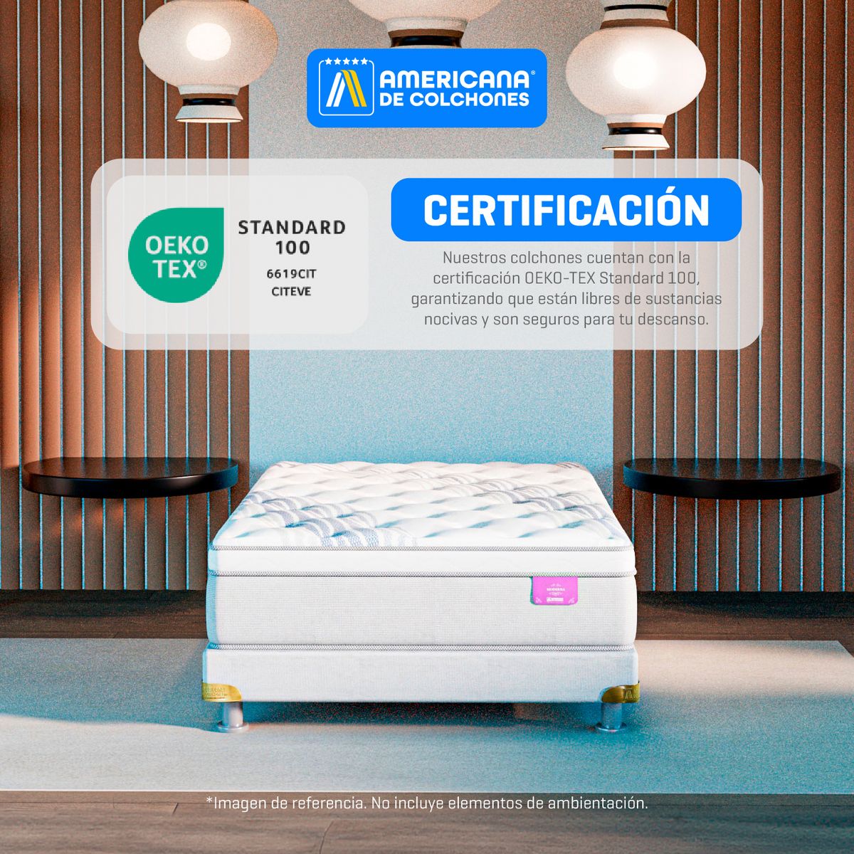 AMERICANA DE COLCHONES - Colchón con Base Cama King Firmeza Media Ortopédico Resortado con Pillow Non Flip 200 x 200 cm Americana de Colchones