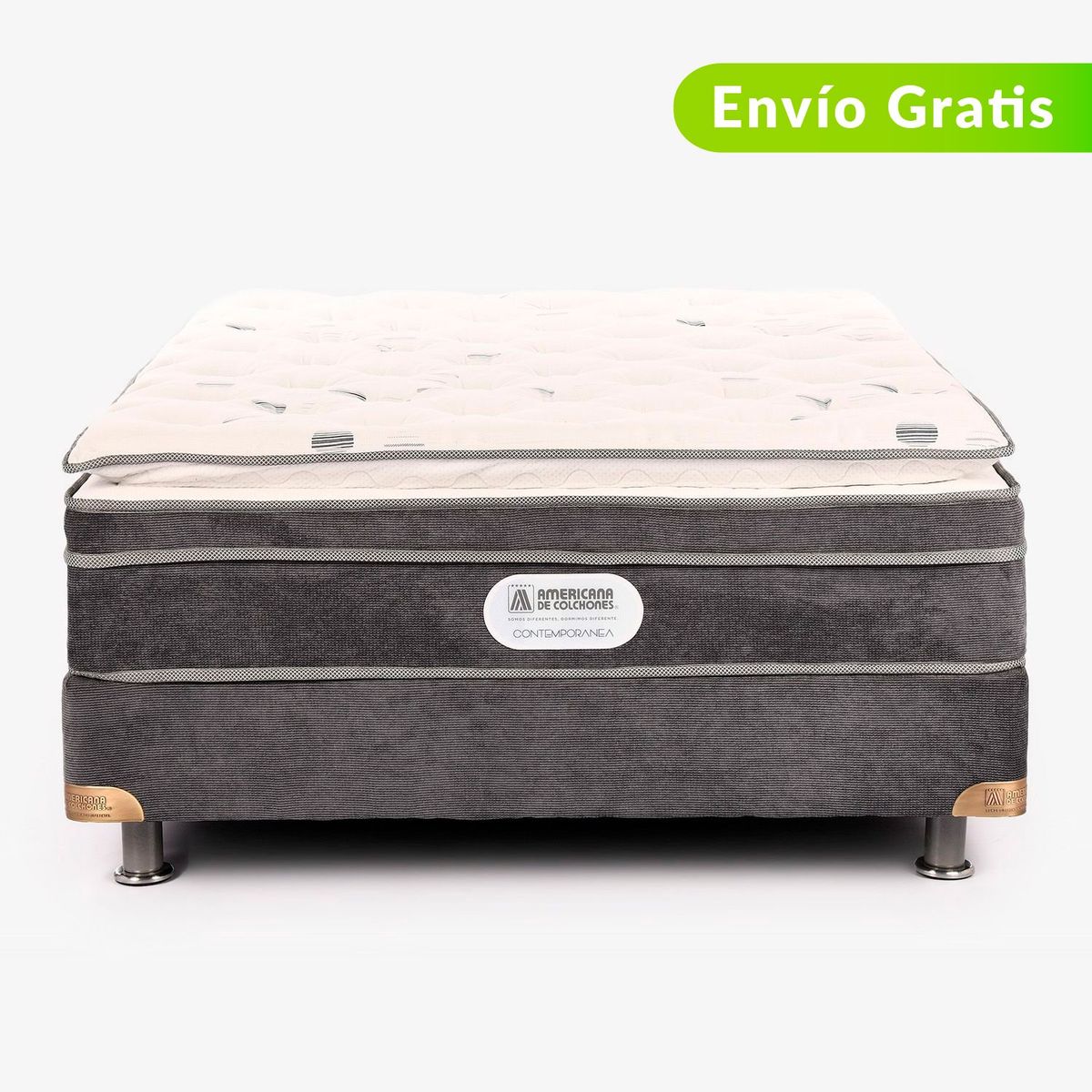 AMERICANA DE COLCHONES - Colchón con Base Cama Doble Firmeza Suave Ortopédico Resortado con Pillow Non Flip 140 x 190 cm Americana de Colchones