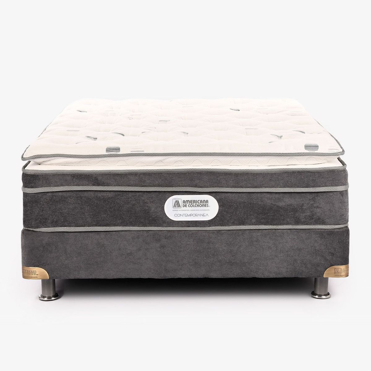 AMERICANA DE COLCHONES - Colchón con Base Cama Doble Firmeza Suave Ortopédico Resortado con Pillow Non Flip 140 x 190 cm Americana de Colchones