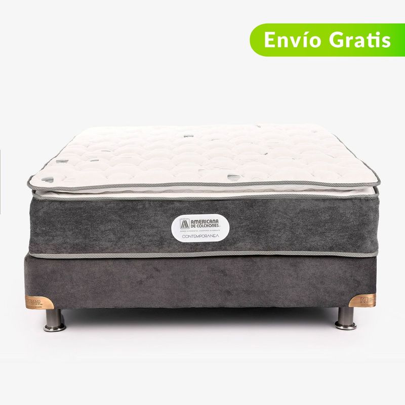 AMERICANA DE COLCHONES - Colchón con Base Cama Queen Firmeza Media Ortopédico Resortado con Pillow Non Flip 160 x 190 cm Americana de Colchones - 0% Interés a 3, 6 o 12 Cuotas Pagando con tu CMR Banco Falabella