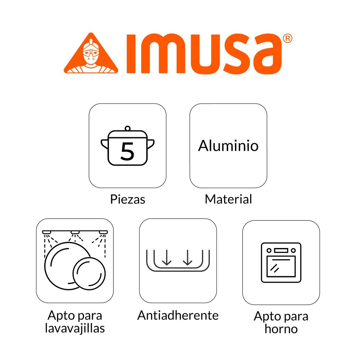 IMUSA - Juego de Ollas Imusa 5 Piezas Talent Aluminio 