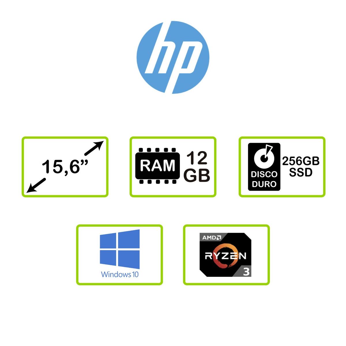 HP - Portátil HP Pavilion Laptop 15.6 pulgadas AMD RYZEN R3 12GB 256GB