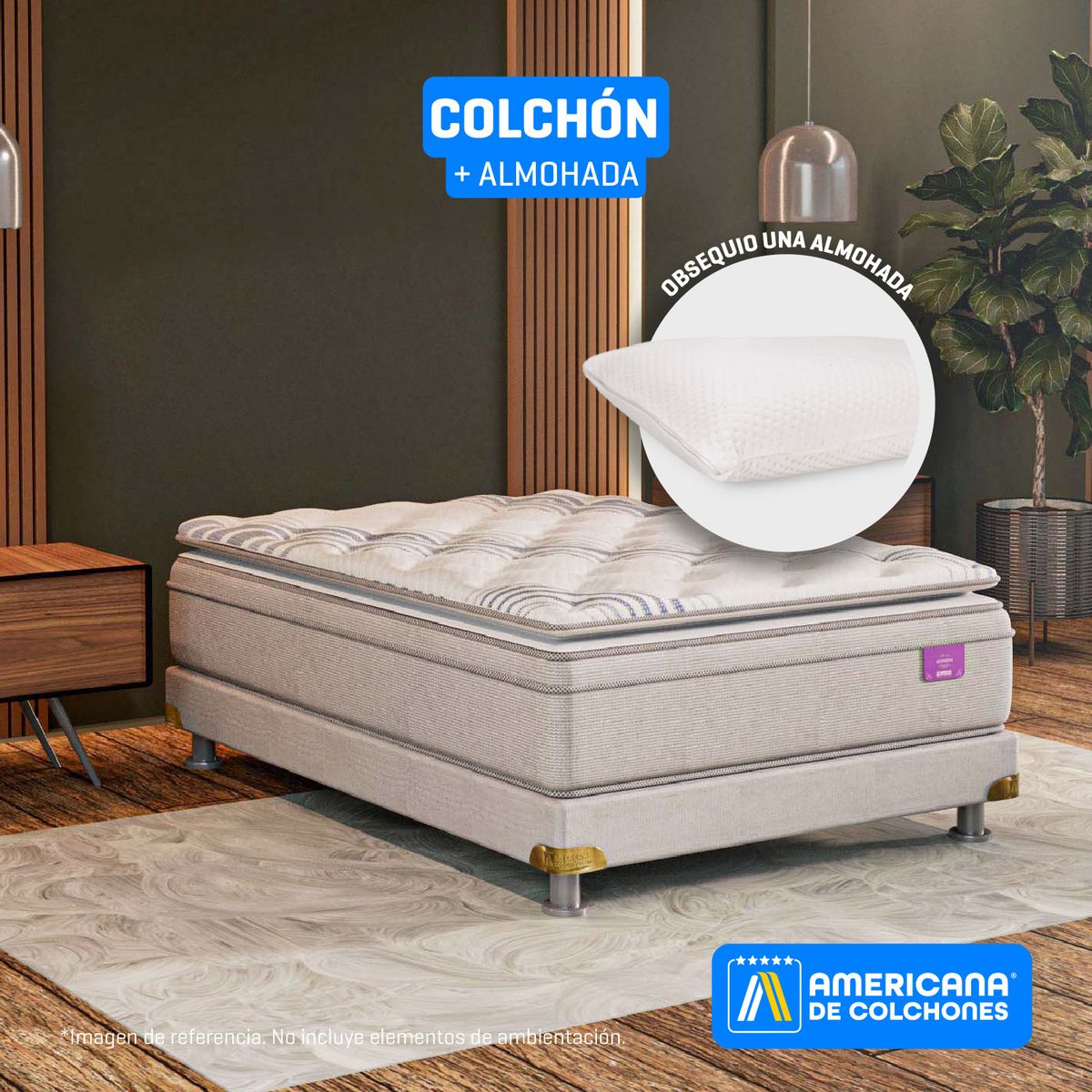 AMERICANA DE COLCHONES - Colchón Semidoble Firmeza Media Ortopédico Resortado con Pillow Premium Top 120 x 190 cm + Almohada Americana de Colchones