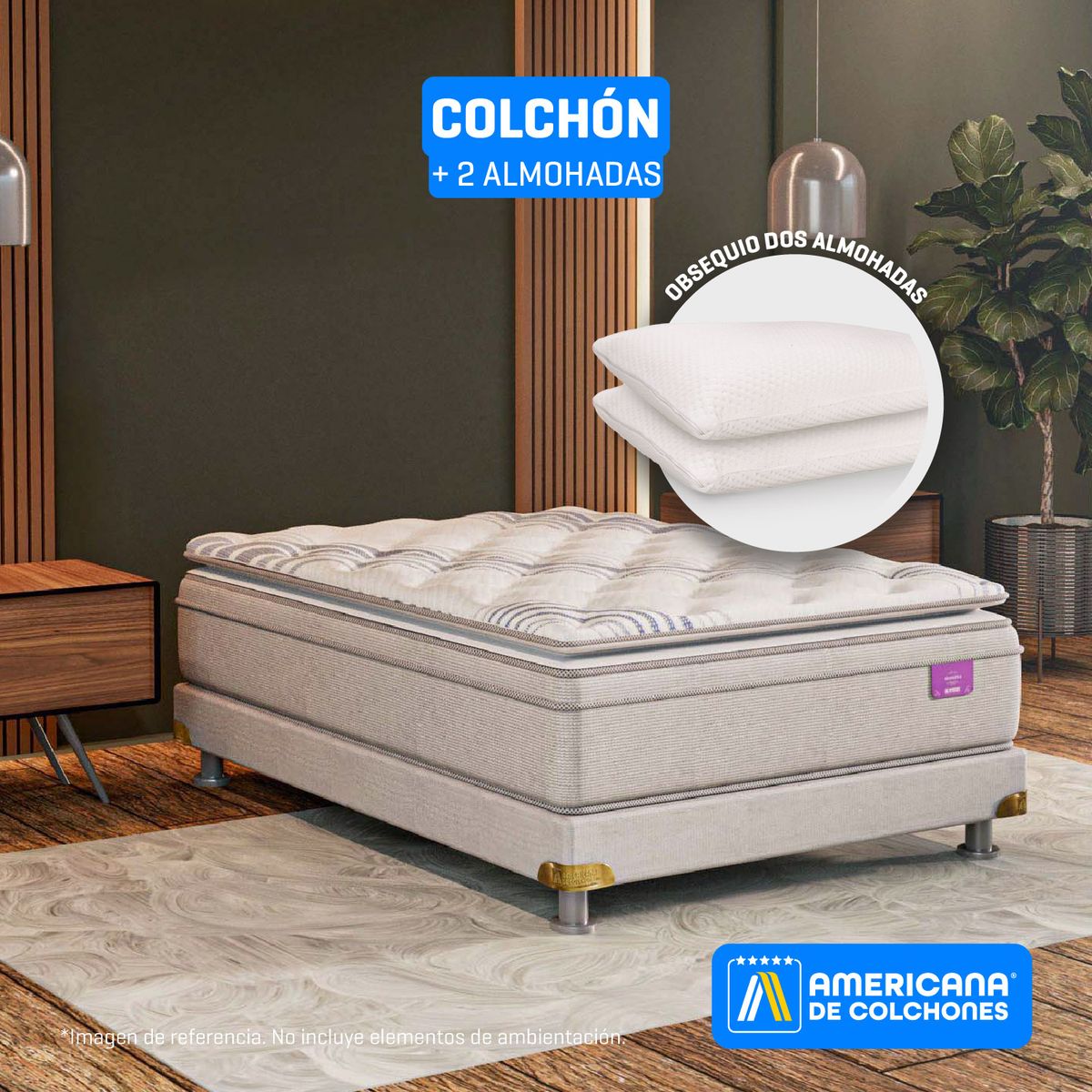 AMERICANA DE COLCHONES - Colchón Doble Firmeza Media Ortopédico Resortado con Pillow Premium Top 140 x 190 cm + Almohada Americana de Colchones