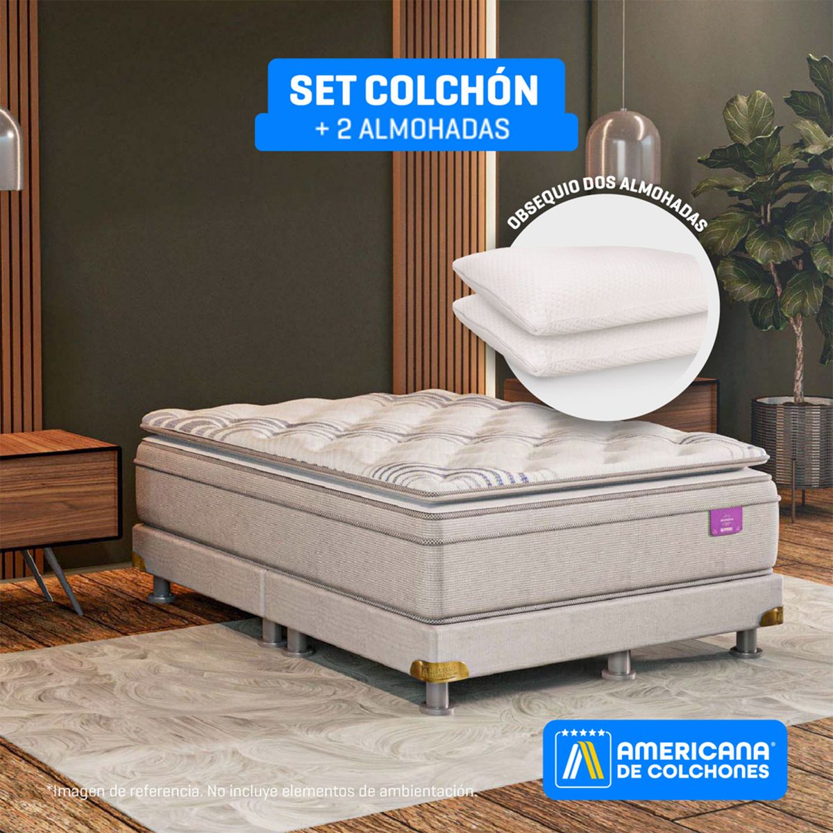 AMERICANA DE COLCHONES - Colchón King Firmeza Media Ortopédico Resortado con Pillow Premium Top 200 x 200 cm + Almohada Americana de Colchones