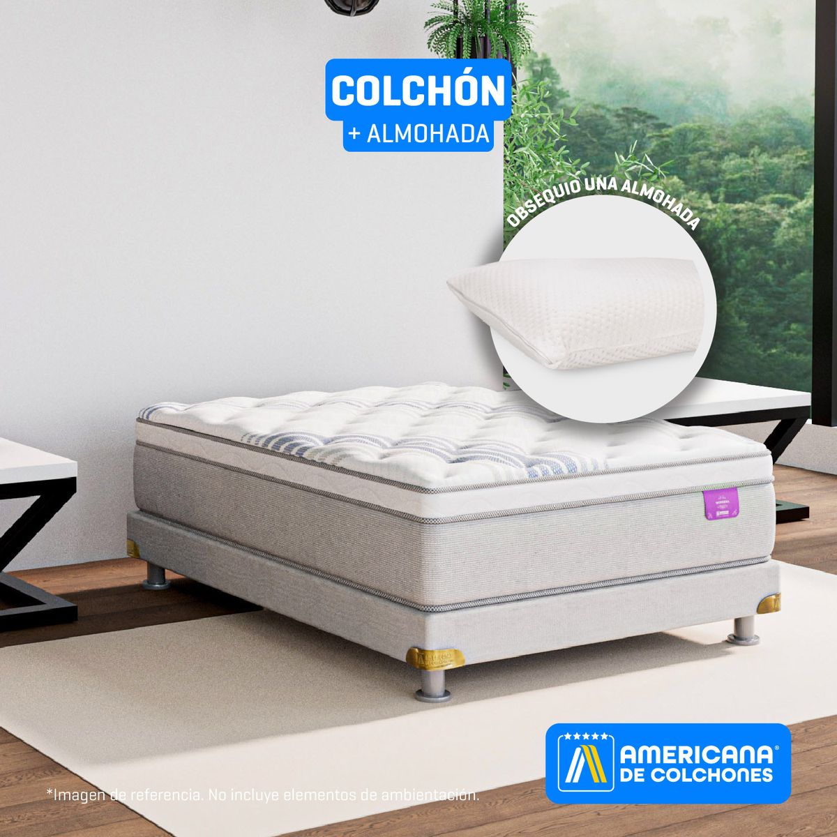 AMERICANA DE COLCHONES - Colchón Semidoble Firmeza Media Ortopédico Resortado con Pillow Premium Top 120 x 190 cm + Almohada Americana de Colchones