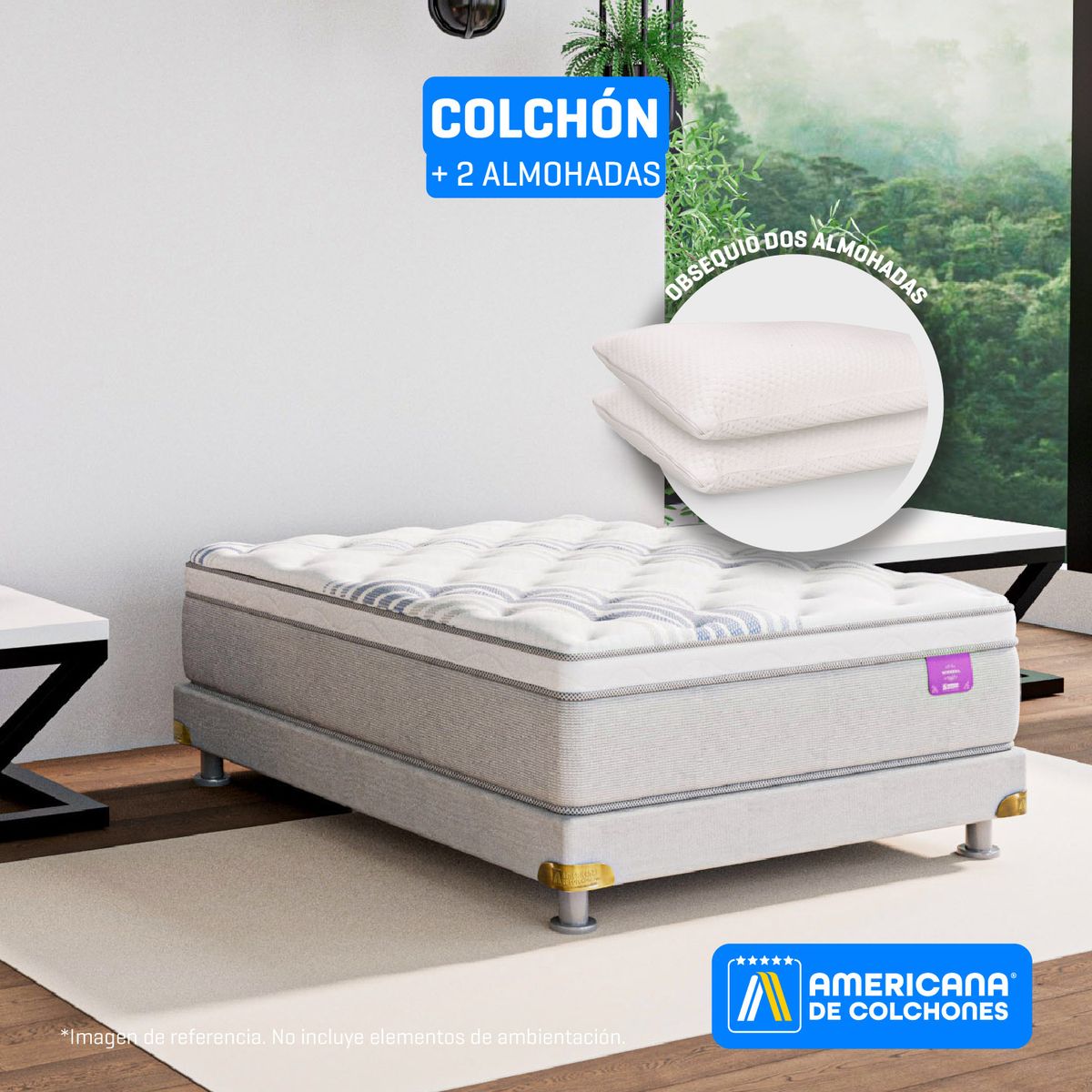 AMERICANA DE COLCHONES - Colchón Queen Firmeza Media Ortopédico Resortado con Pillow Premium Top 160 x 190 cm + Almohada Americana de Colchones