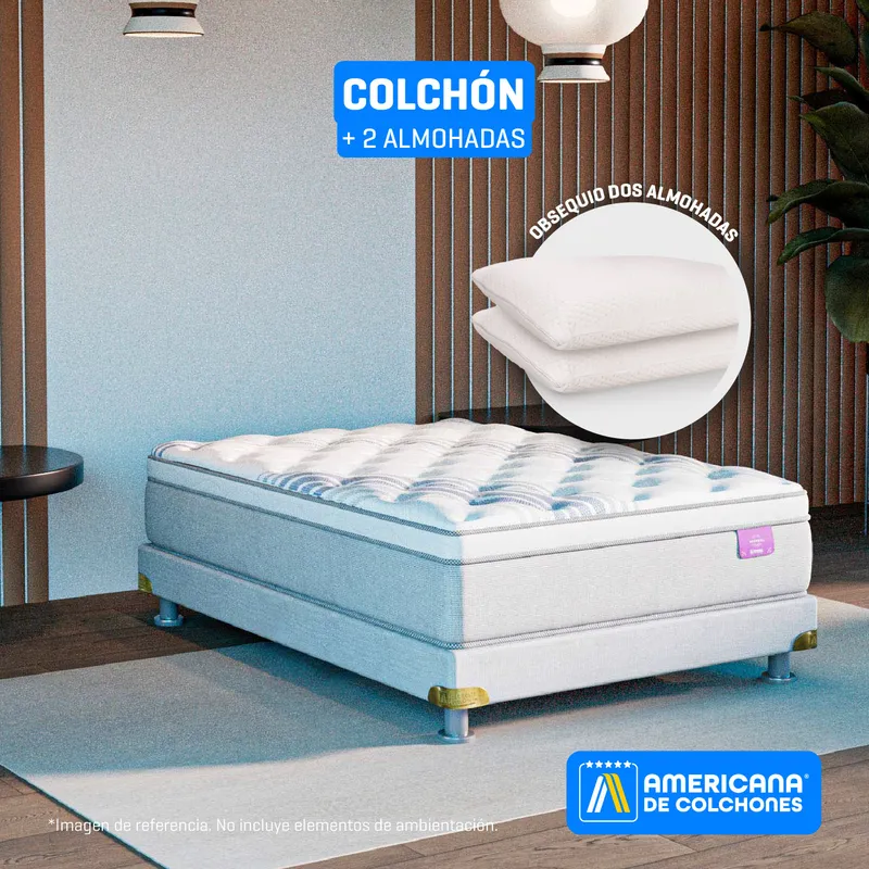 AMERICANA DE COLCHONES - Colchón Queen Firmeza Media Ortopédico Resortado con Pillow Best Dream 160 x 190 cm + Almohada Americana de Colchones