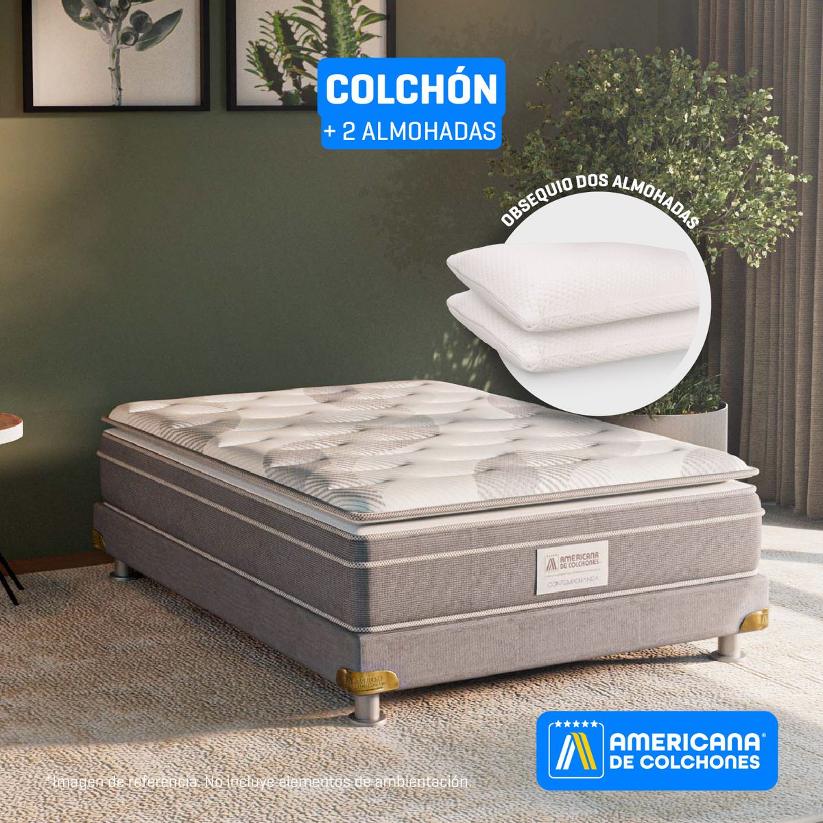AMERICANA DE COLCHONES - Colchón King Firmeza Suave Ortopédico Resortado con Pillow American Silver 200 x 200 cm + Almohada Americana de Colchones