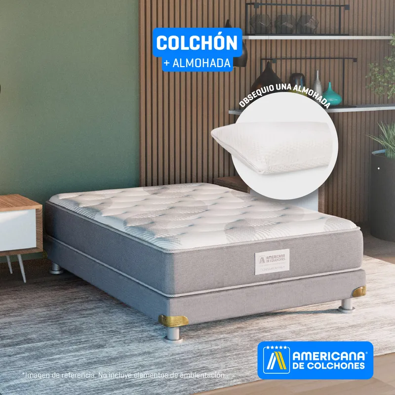AMERICANA DE COLCHONES - Colchón Sencillo Firmeza Media Ortopédico Resortado American Silver 100 x 190 cm + Almohada Americana de Colchones
