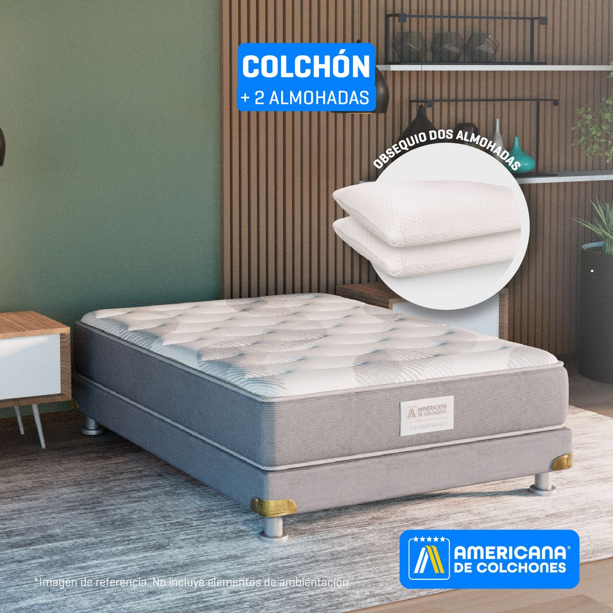 AMERICANA DE COLCHONES - Colchón Queen Firmeza Media Ortopédico Resortado American Silver 160 x 190 cm + Almohada Americana de Colchones