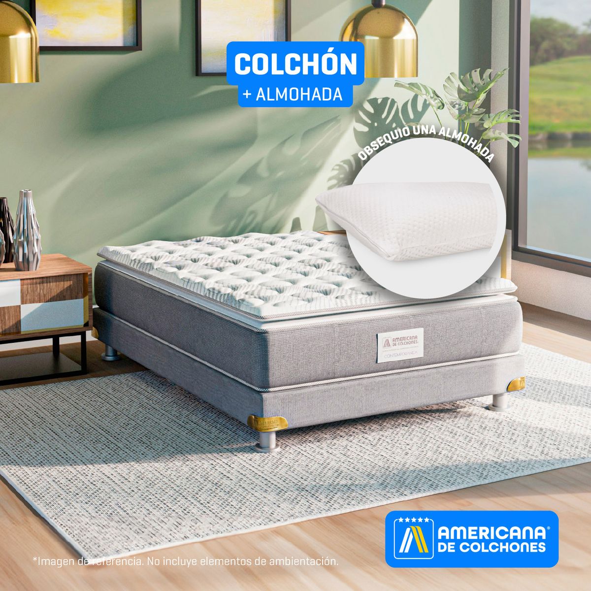 AMERICANA DE COLCHONES - Colchón Semidoble Firmeza Media Ortopédico Resortado con Pillow American Class 120 x 190 cm + Almohada Americana de Colchones