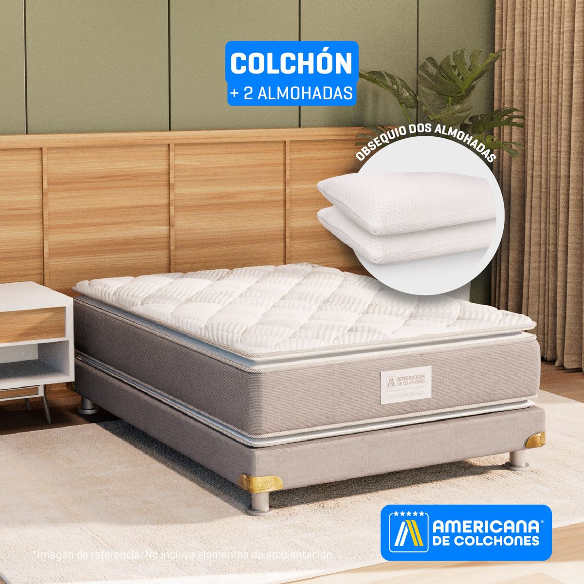 AMERICANA DE COLCHONES - Colchón Queen Firme Ortopédico Resortado con Pillow American Golden 160 x 190 cm + Almohada Americana de Colchones
