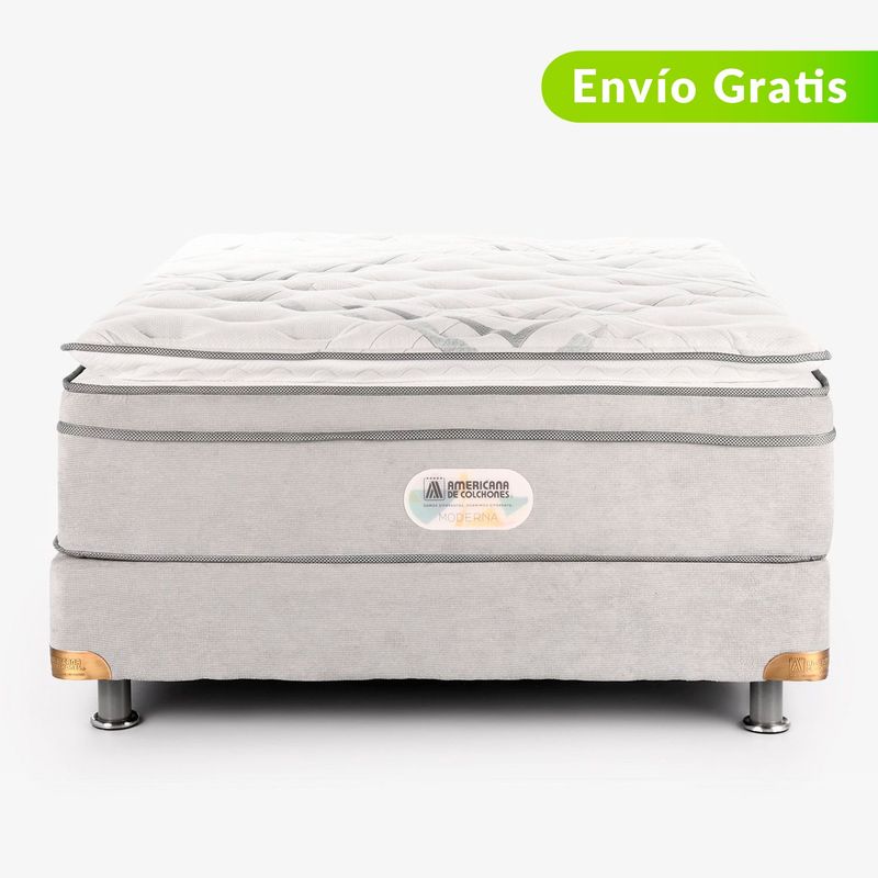 AMERICANA DE COLCHONES - Colchón con Base Cama Sencillo Firmeza Media Ortopédico Resortado con Pillow Premium Top 100 x 190 cm + Almohada Americana de Colchones - 0% Interés a 3 Cuotas Pagando con tu CMR Banco Falabella