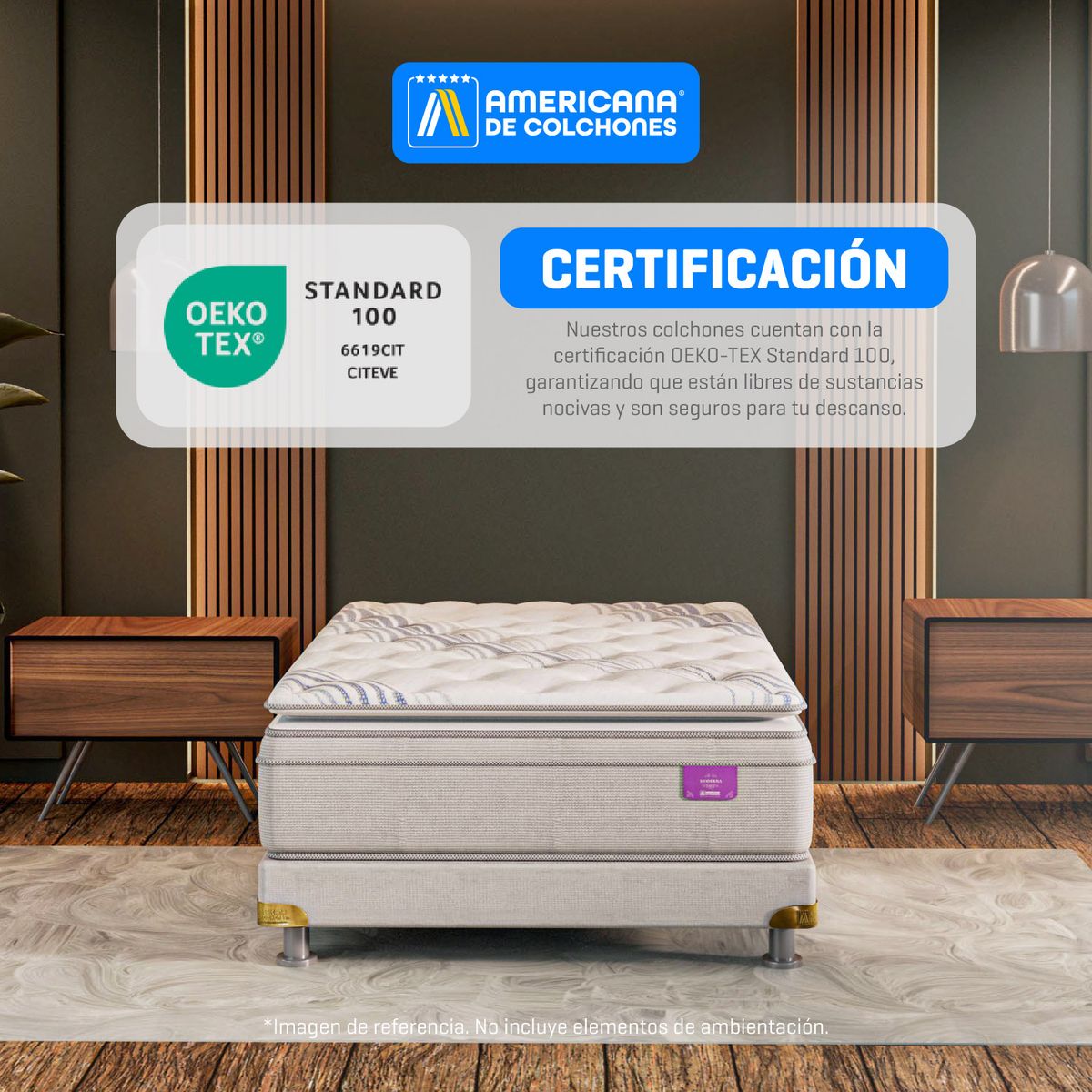 AMERICANA DE COLCHONES - Colchón con Base Cama Queen Firmeza Media Ortopédico Resortado con Pillow Premium Top 160 x 190 cm + 2 Almohadas Americana de Colchones