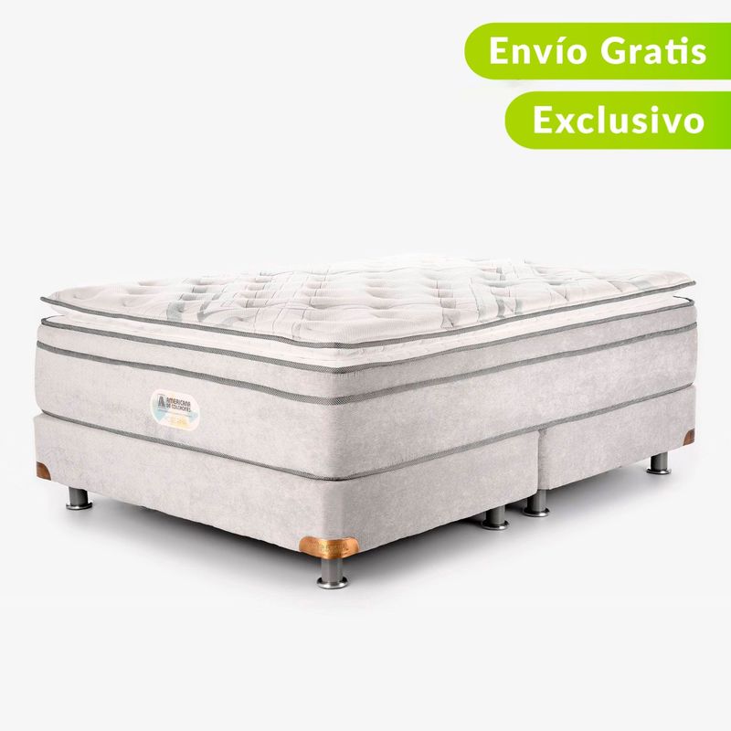 AMERICANA DE COLCHONES - Colchón con Base Cama King Firmeza Media Ortopédico Resortado con Pillow Premium Top 200 x 200 cm + 2 Almohadas Americana de Colchones - 0% Interés a 3 Cuotas Pagando con tu CMR Banco Falabella