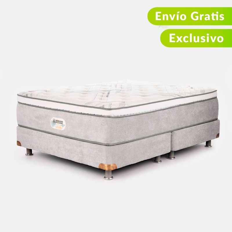 AMERICANA DE COLCHONES - Colchón con Base Cama Queen Firmeza Media Ortopédico Resortado con Pillow Premium Top 160 x 190 cm + 2 Almohadas Americana de Colchones - 0% Interés a 3 Cuotas Pagando con tu CMR Banco Falabella