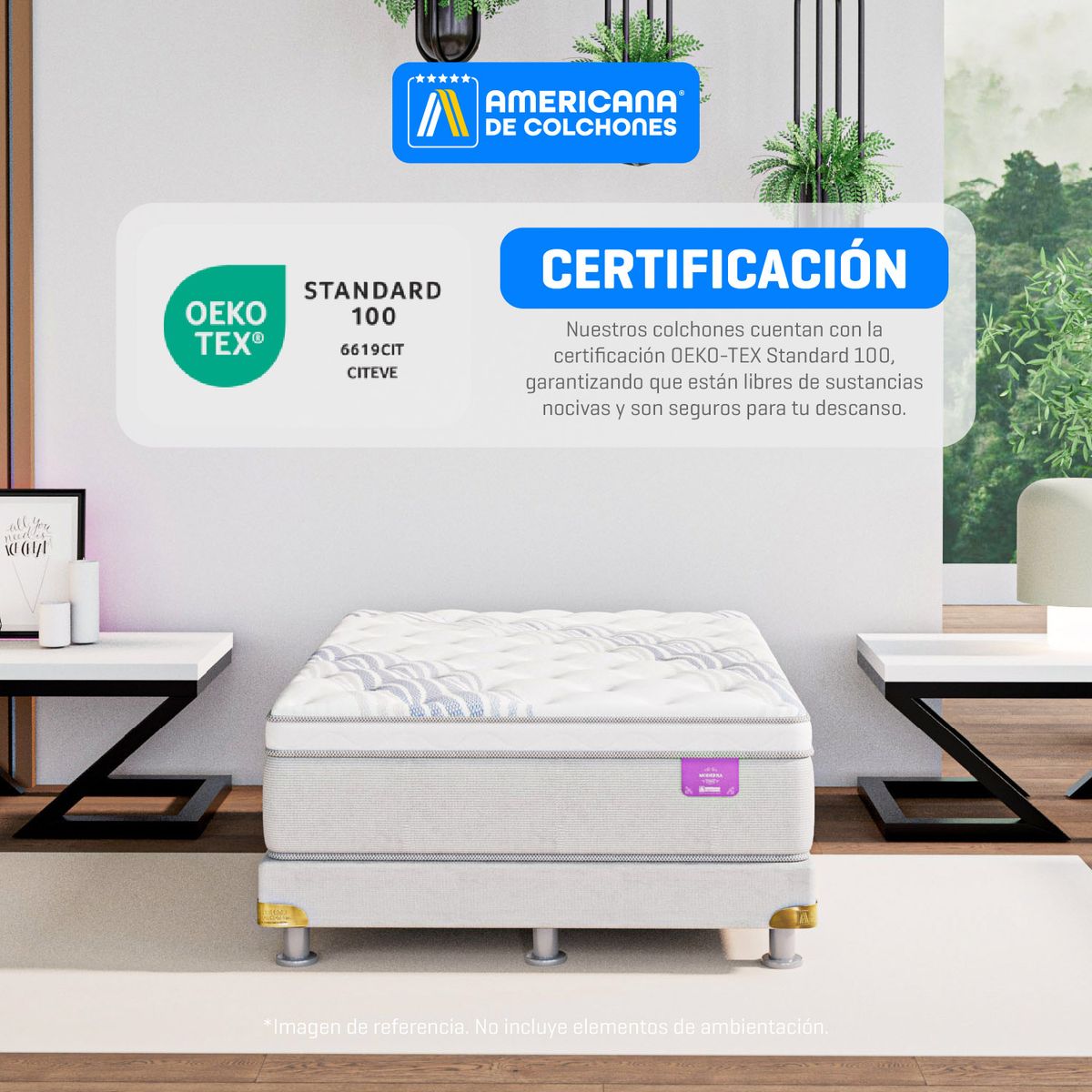 AMERICANA DE COLCHONES - Colchón con Base Cama King Firmeza Media Ortopédico Resortado con Pillow Premium Top 200 x 200 cm + 2 Almohadas Americana de Colchones