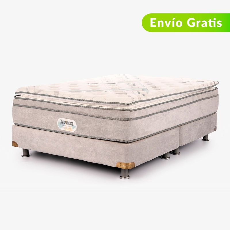 AMERICANA DE COLCHONES - Colchón con Base Cama Queen Firme Ortopédico Resortado con Pillow Best Dream 160 x 190 cm + 2 Almohadas Americana de Colchones 0% Interés a 3 y  6 Cuotas Pagando con tu CMR Banco Falabella