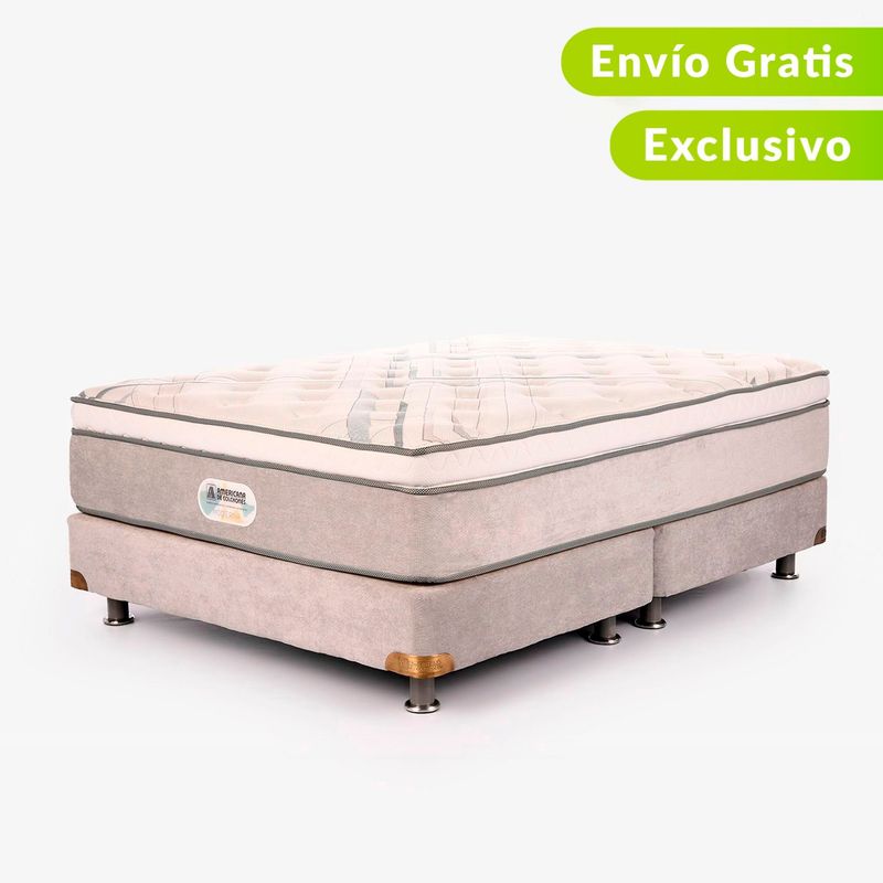 AMERICANA DE COLCHONES - Colchón con Base Cama Doble Firmeza Media Ortopédico Resortado con Pillow Best Dream 140 x 190 cm + 2 Almohadas Americana de Colchones - 0% Interés a 3 Cuotas Pagando con tu CMR Banco Falabella