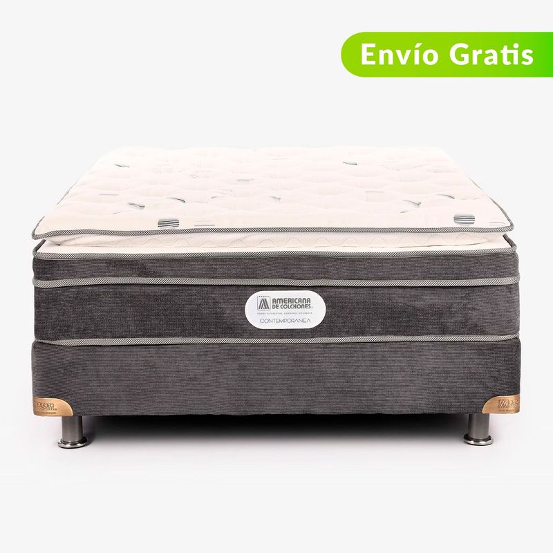 AMERICANA DE COLCHONES - Colchón con Base Cama Semidoble Firmeza Suave Ortopédico Resortado con Pillow American Silver 120 x 190 cm + Almohada Americana de Colchones - 0% Interés a 3, 6 o 12 Cuotas Pagando con tu CMR Banco Falabella